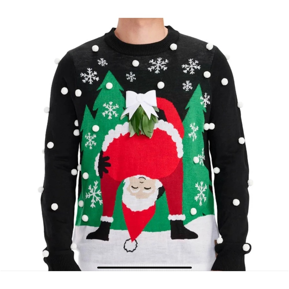 Tipsy Elves Mens Mistletease Ugly Christmas Sweater Santa 3XL TE-CSW525XL3 Black
